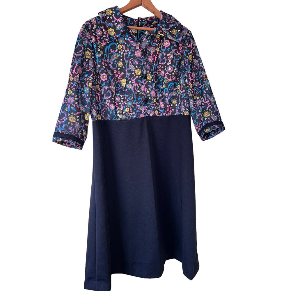 Black Neon Paisley Mod Handmade 60’s/70’s Secretary/hostess dress PLUS 1X/2X